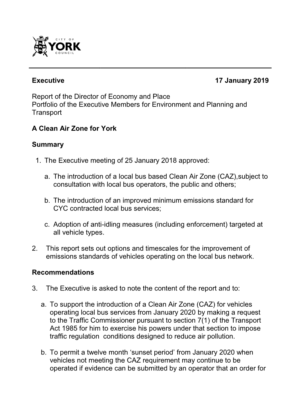 A Clean Air Zone for York PDF 346 KB