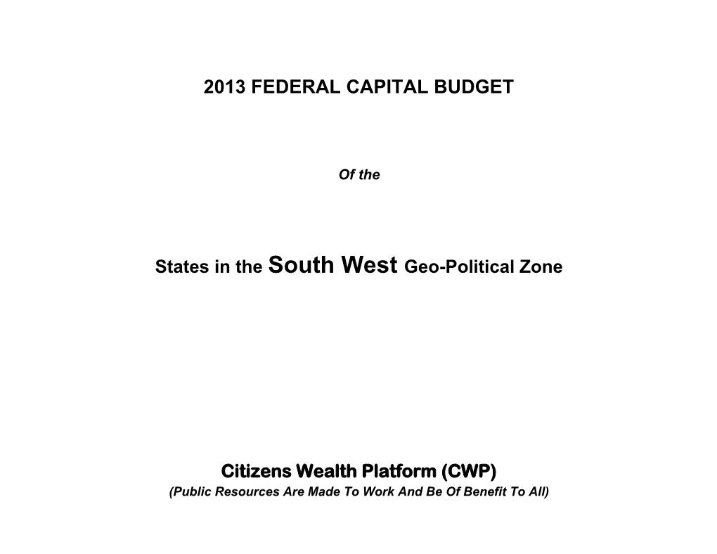 2013 Federal Capital Budget Pull for South West