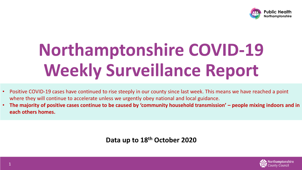 Northamptonshire COVID-19 Weekly Surveillance Report