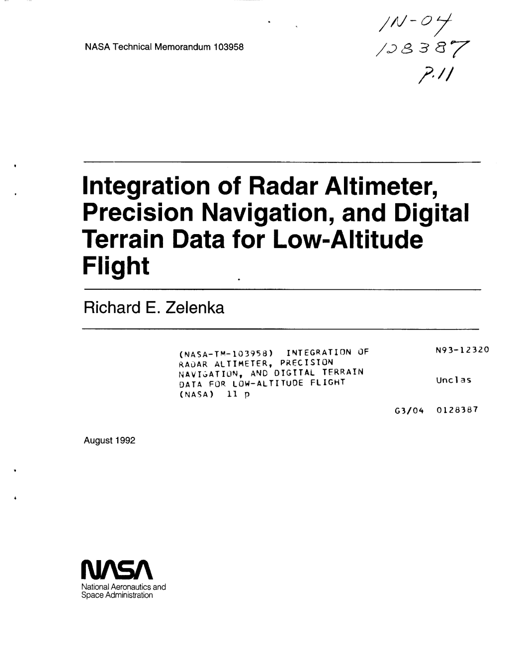 Integration of Radar Altimeter, Precision Navigation, and Digital Terrain Data for Low-Altitude Flight