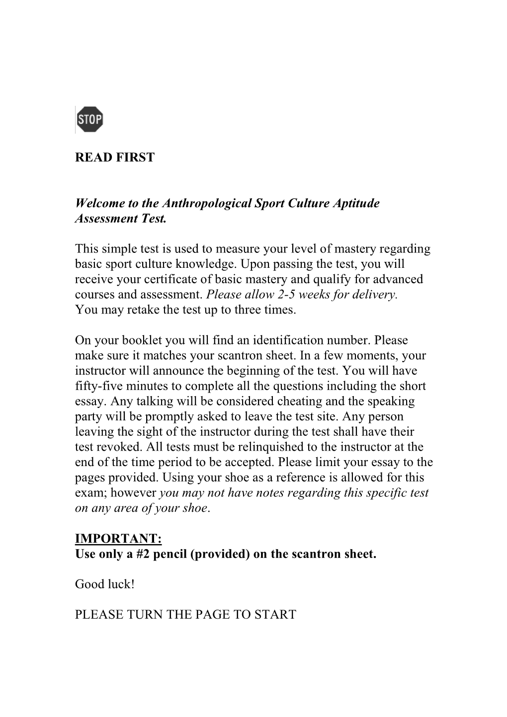 READ FIRST Welcome to the Anthropological Sport Culture