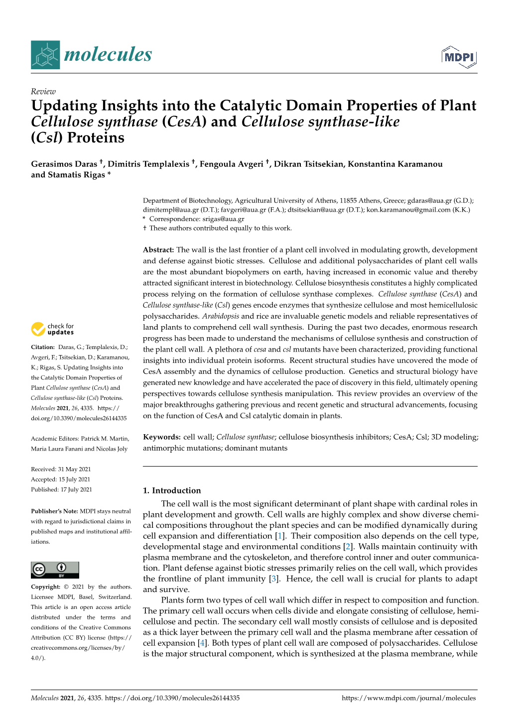 (Cesa) and Cellulose Synthase-Like (Csl) Proteins