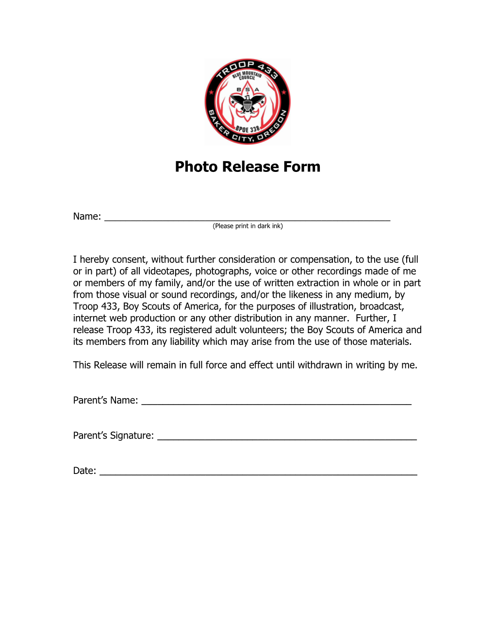 Photo Release Form