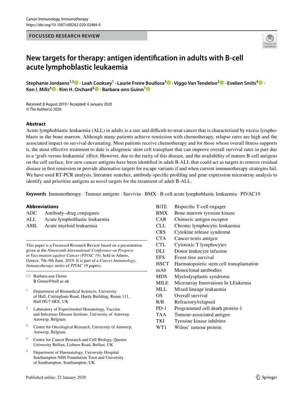 New Targets for Therapy: Antigen Identification in Adults with B-Cell