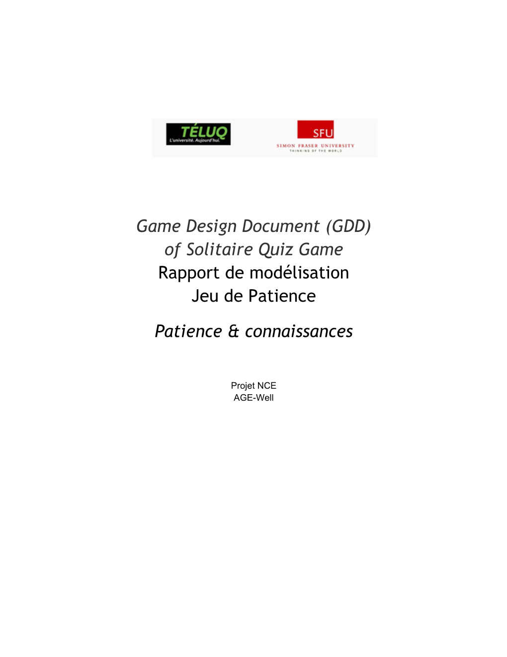 GDD) of Solitaire Quiz Game Rapport De Modélisation Jeu De Patience