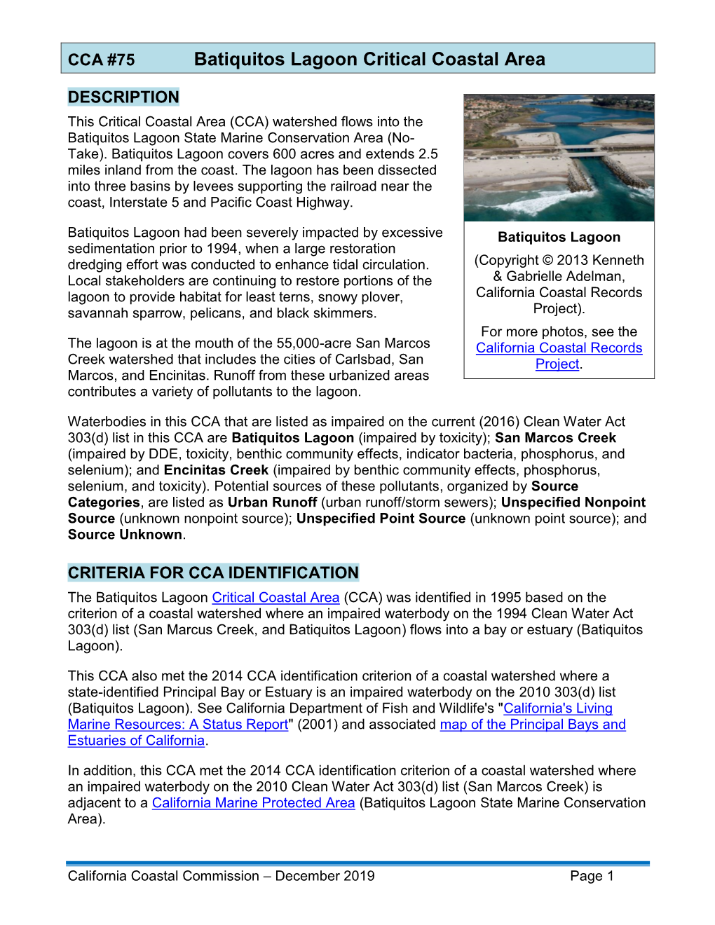 Batiquitos Lagoon CCA Factsheet 2019