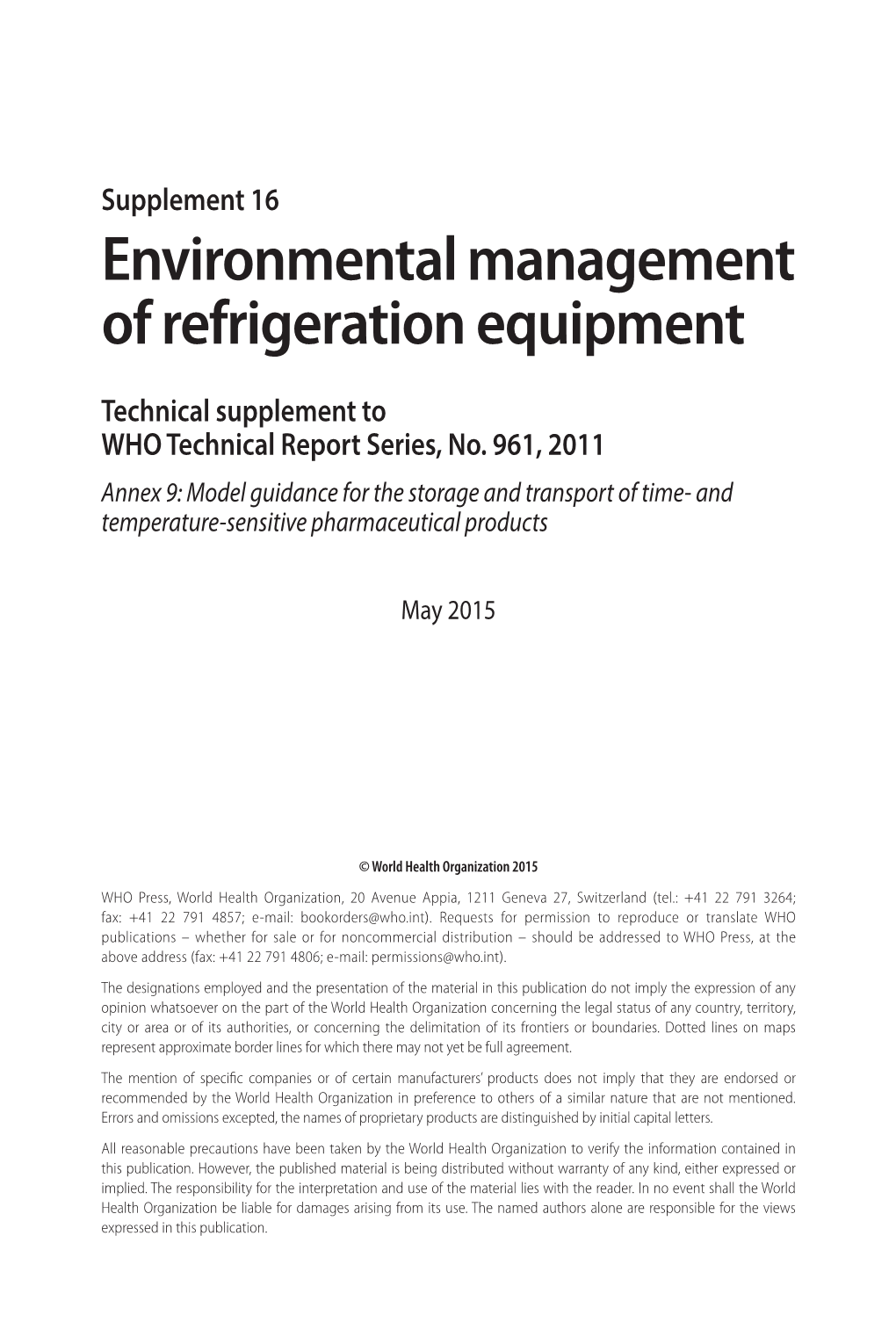 Environmental Management of Refrigeration Equipment