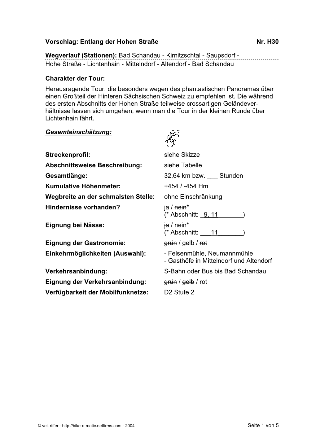 Bad Schandau - Kirnitzschtal - Saupsdorf - Hohe Straße - Lichtenhain - Mittelndorf - Altendorf - Bad Schandau