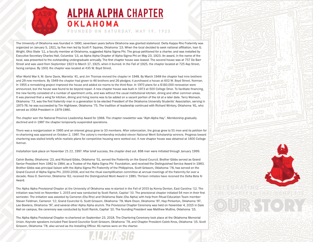 OUR STORY the Alpha Alpha Provisional Chapter Re-Chartered on September 23, 2018