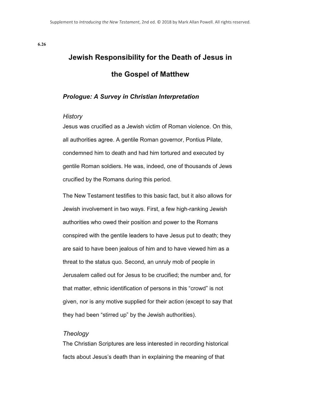 Jewish Responsibility for the Death of Jesus in the Gospel of Matthew