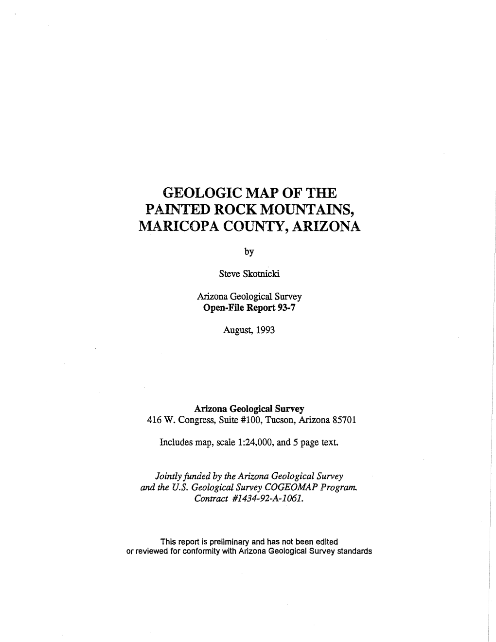 Geologic Map of the Painted Rock Mountains, Maricopa County, Arizona