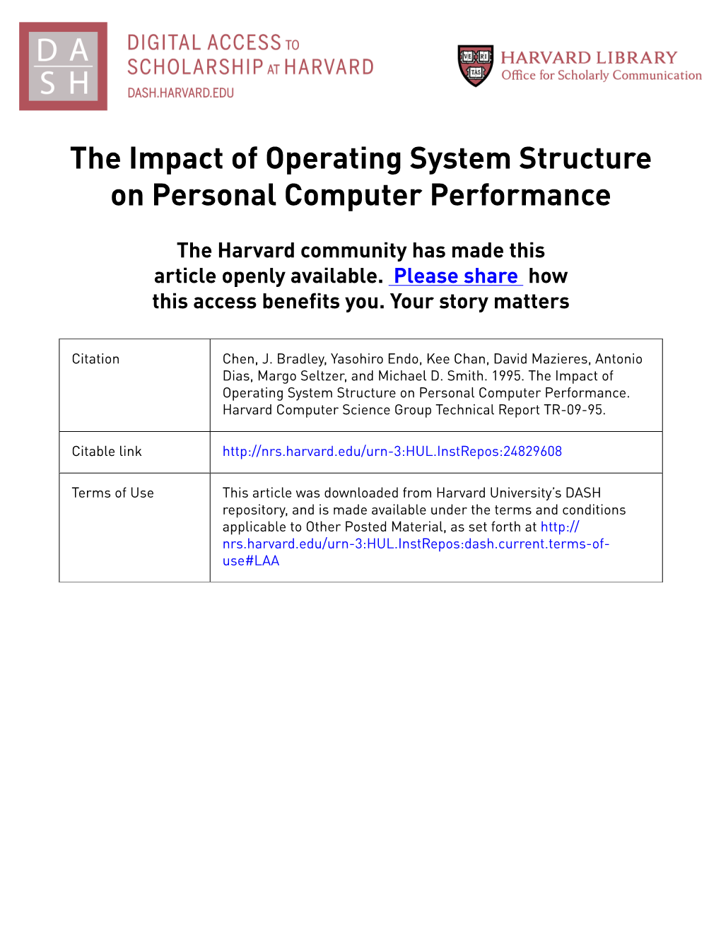 The Impact of Operating System Structure on Personal Computer Performance