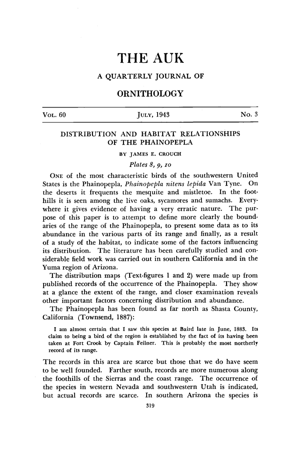 Distribution and Habitat Relationship of The