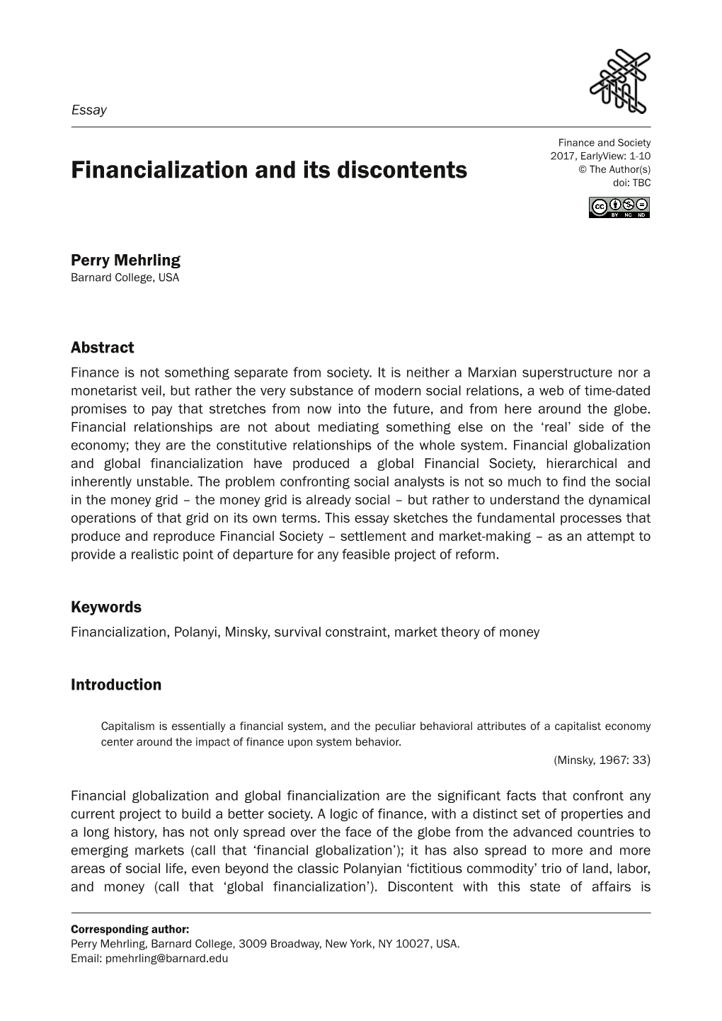 Financialization and Its Discontents Doi: TBC