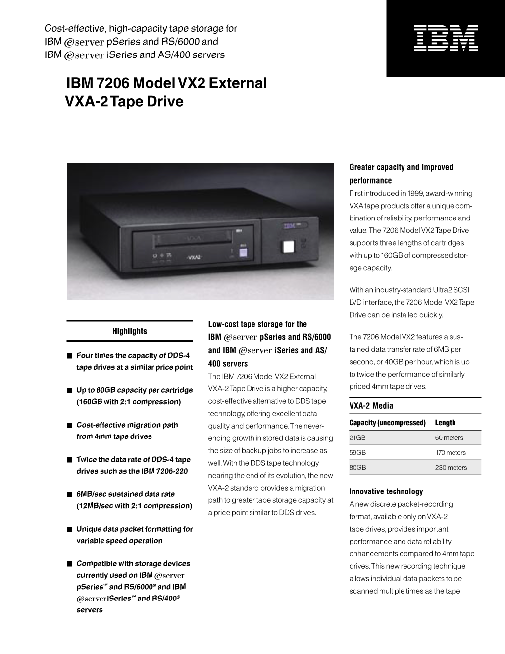 IBM 7206 Model VX2 External VXA-2 Tape Drive