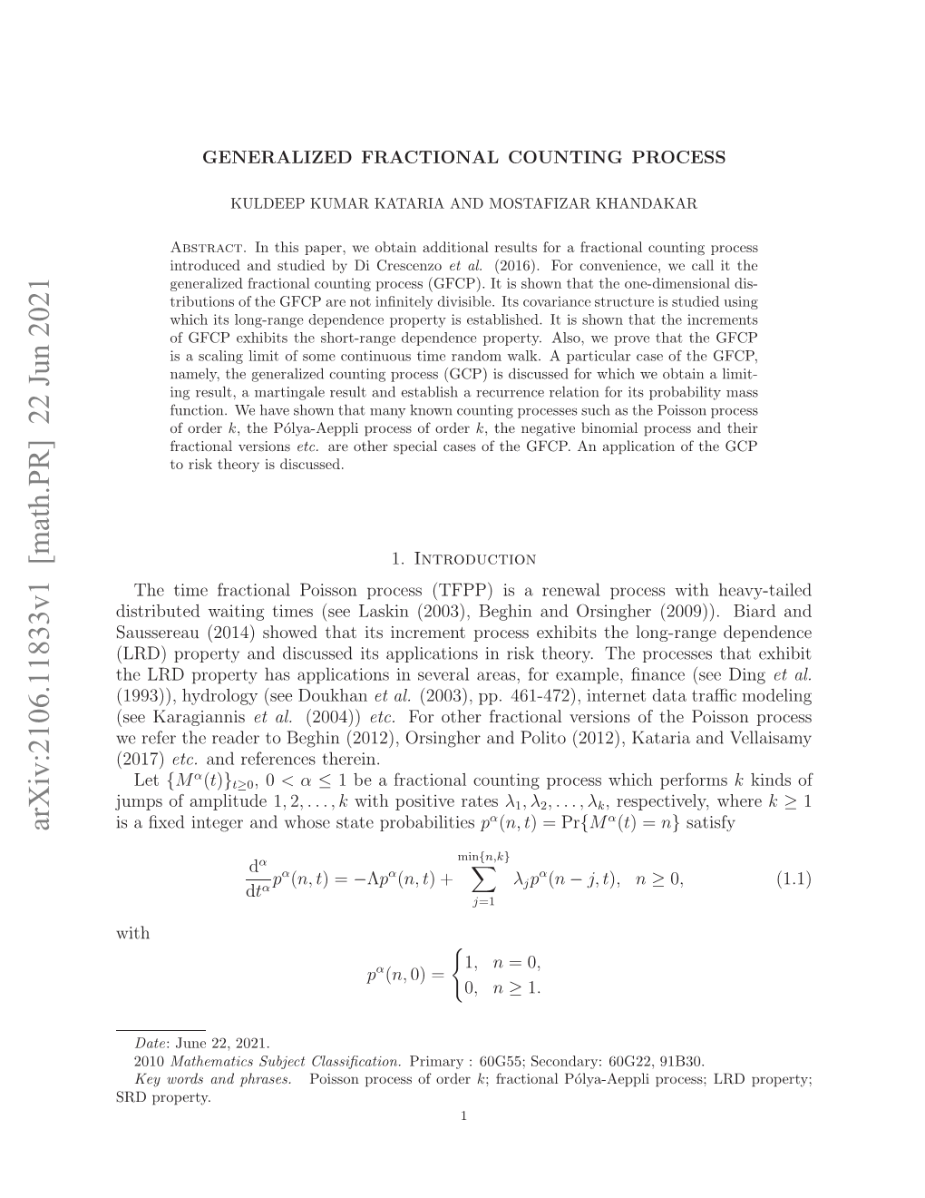 Generalized Fractional Counting Process (GFCP)