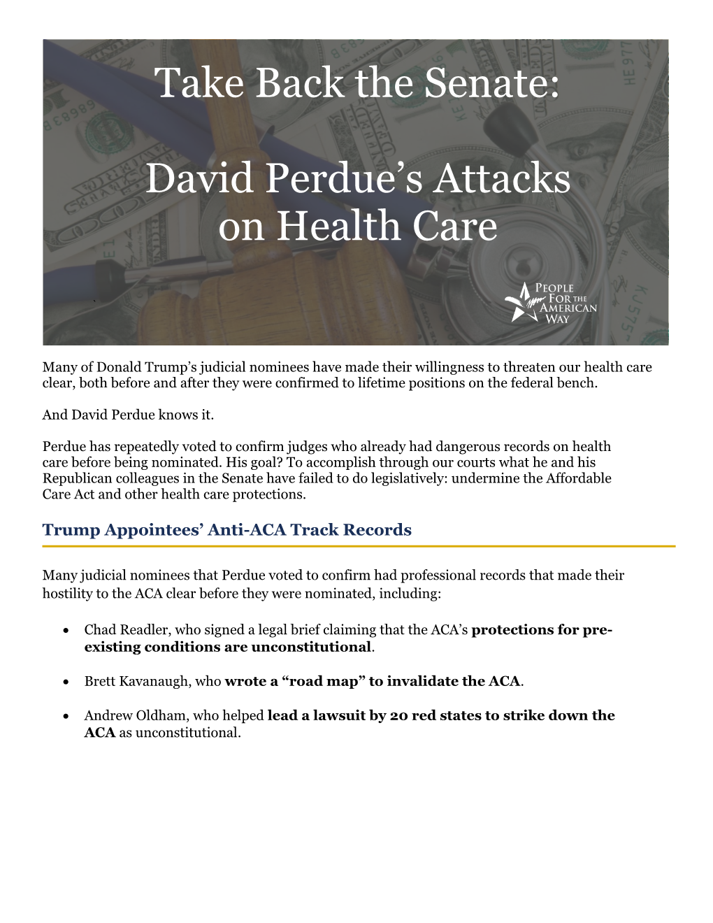 David Perdue's Attacks on Health Care