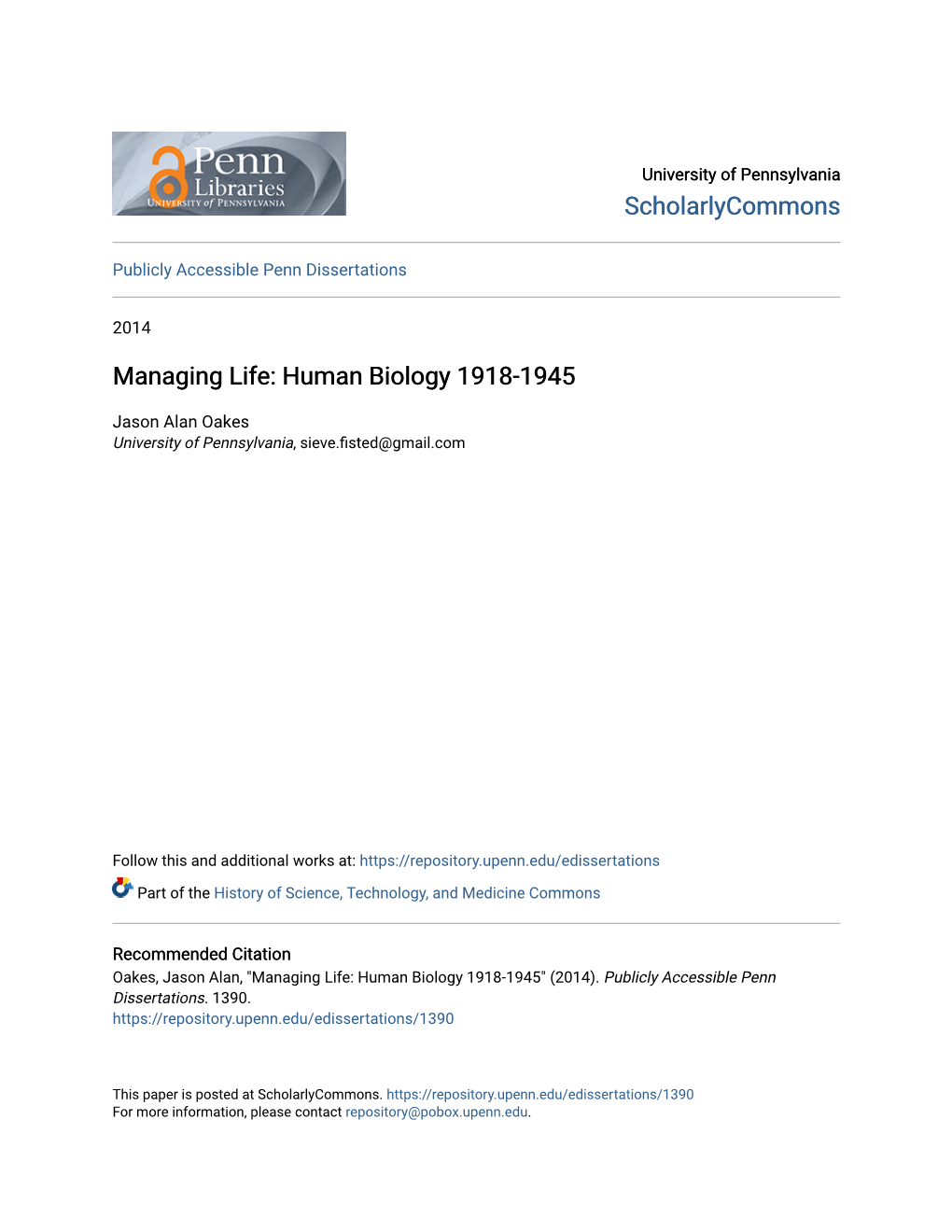 Human Biology 1918-1945