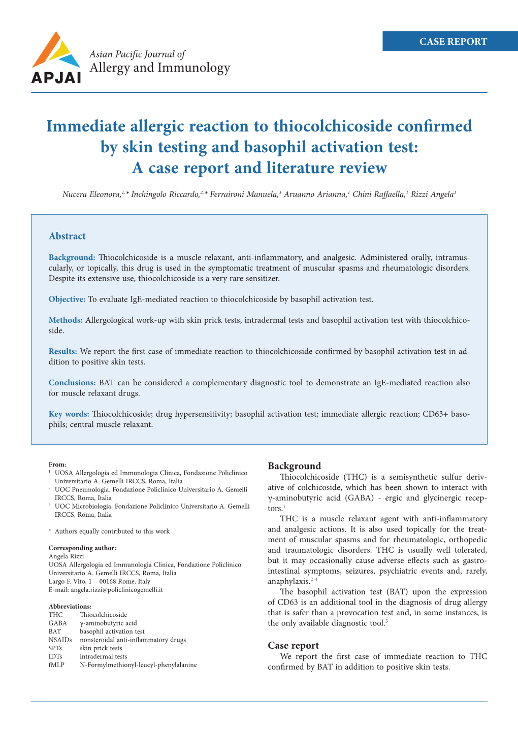 Immediate Allergic Reaction to Thiocolchicoside Confirmed by Skin Testing and Basophil Activation Test: a Case Report and Literature Review