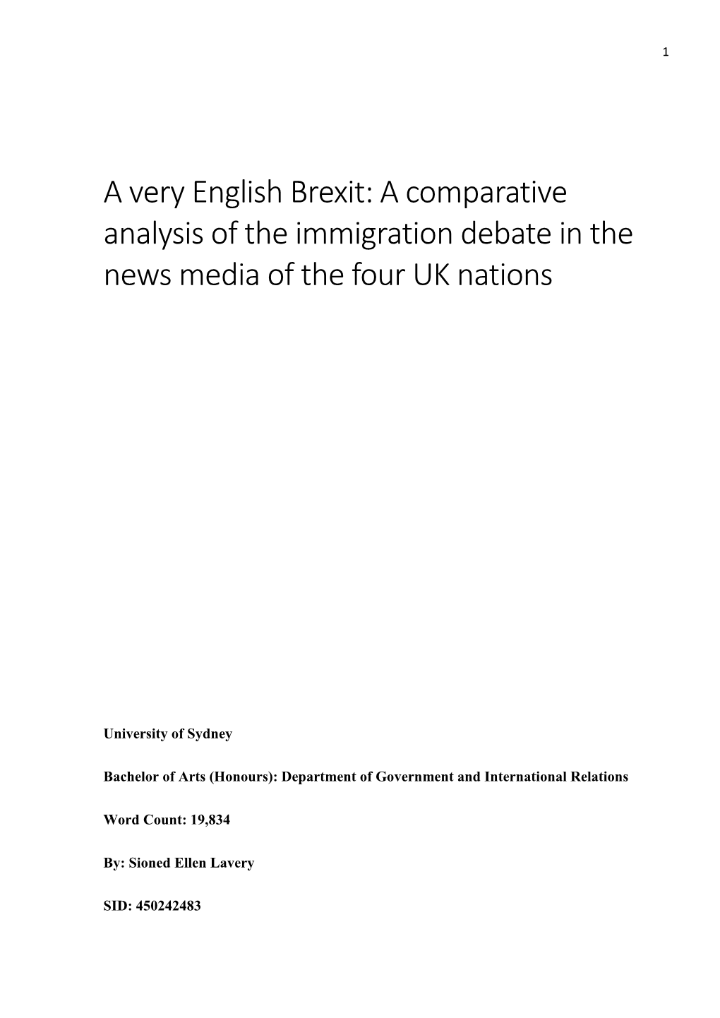 A Very English Brexit: a Comparative Analysis of the Immigration Debate in the News Media of the Four UK Nations
