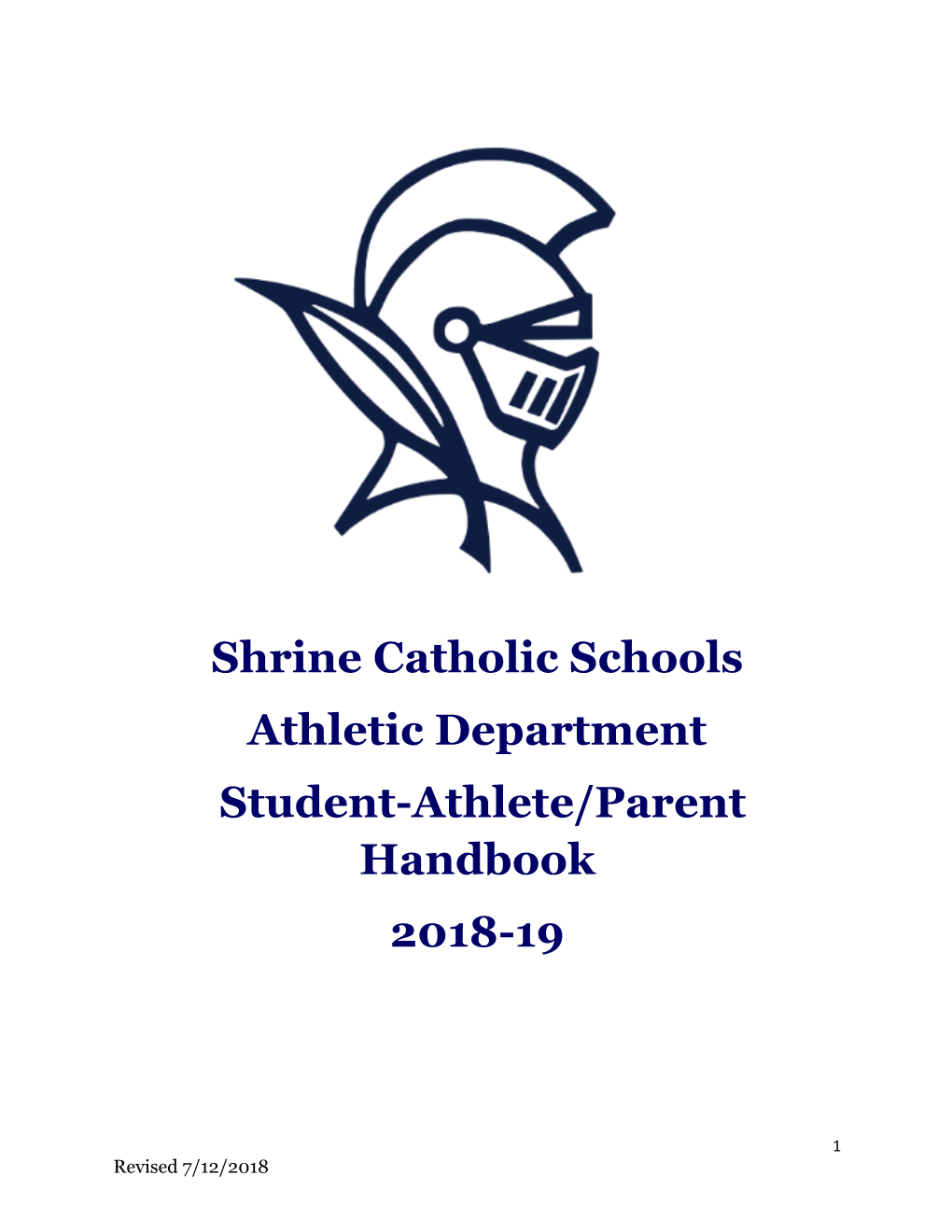Shrine Catholic Schools Athletic Department Student-Athlete/Parent Handbook 2018-19