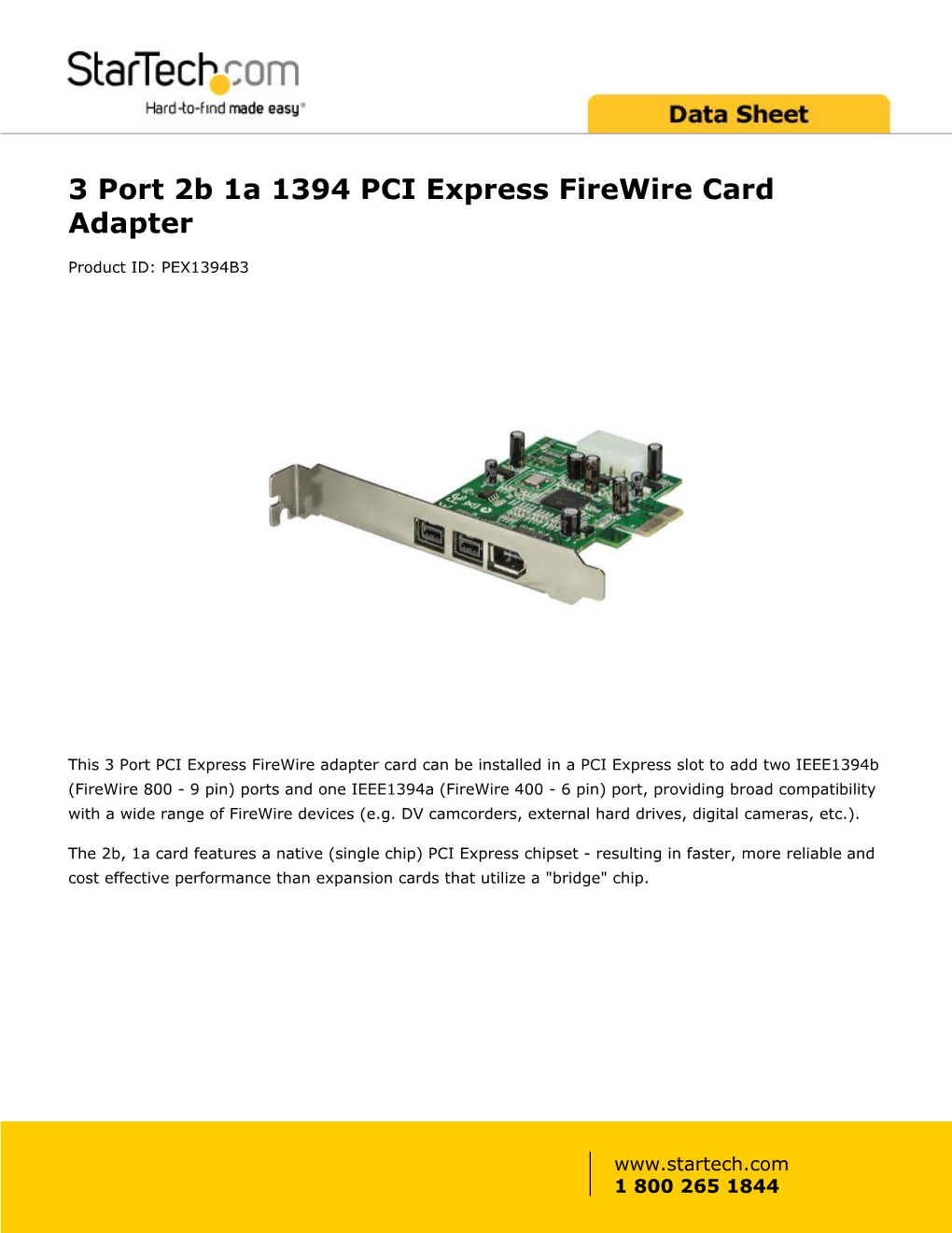3 Port 2B 1A 1394 PCI Express Firewire Card Adapter