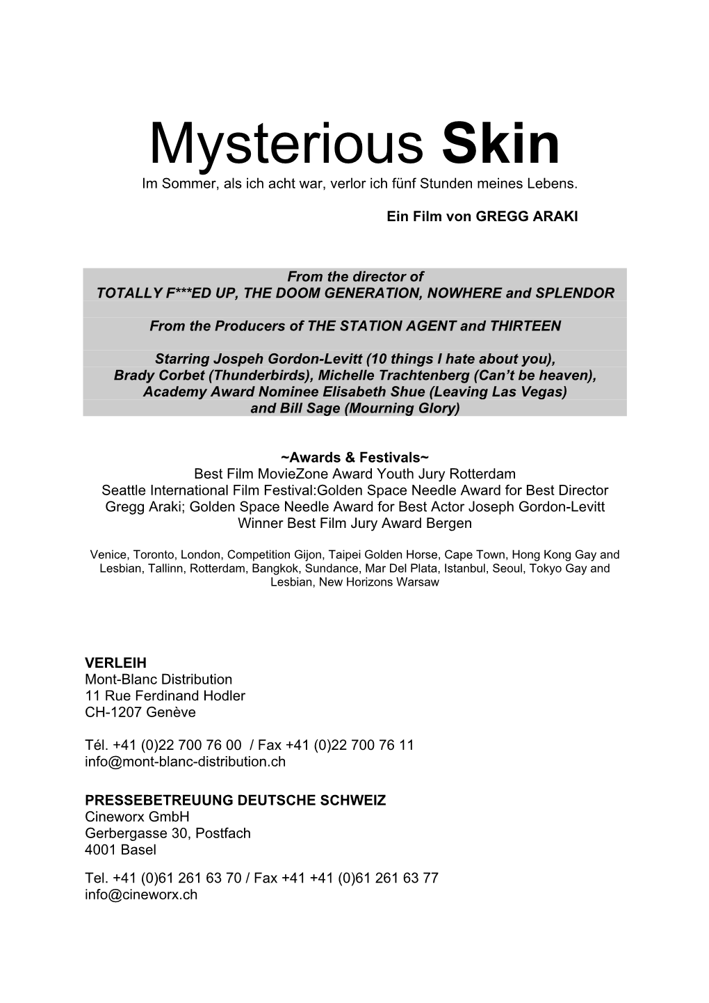 Mysterious Skin Im Sommer, Als Ich Acht War, Verlor Ich Fünf Stunden Meines Lebens