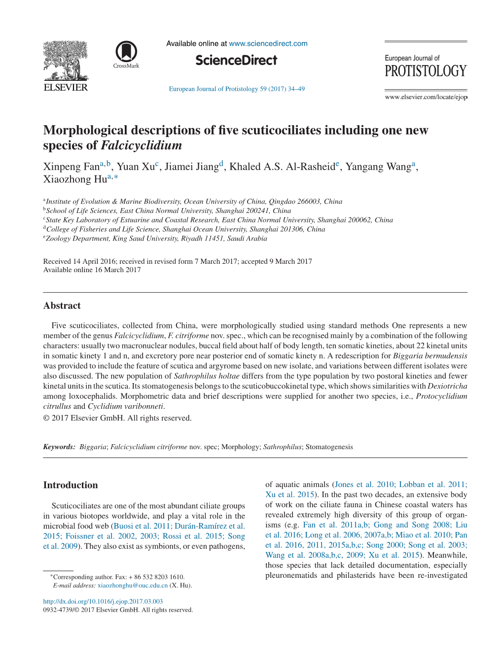 Morphological Descriptions of Five Scuticociliates Including One New