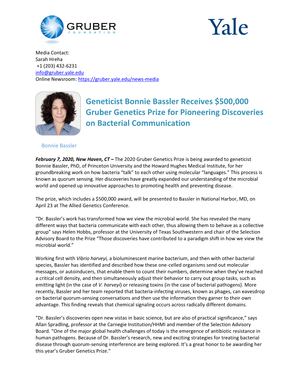 Geneticist Bonnie Bassler Receives $500,000 Gruber Genetics Prize for Pioneering Discoveries on Bacterial Communication