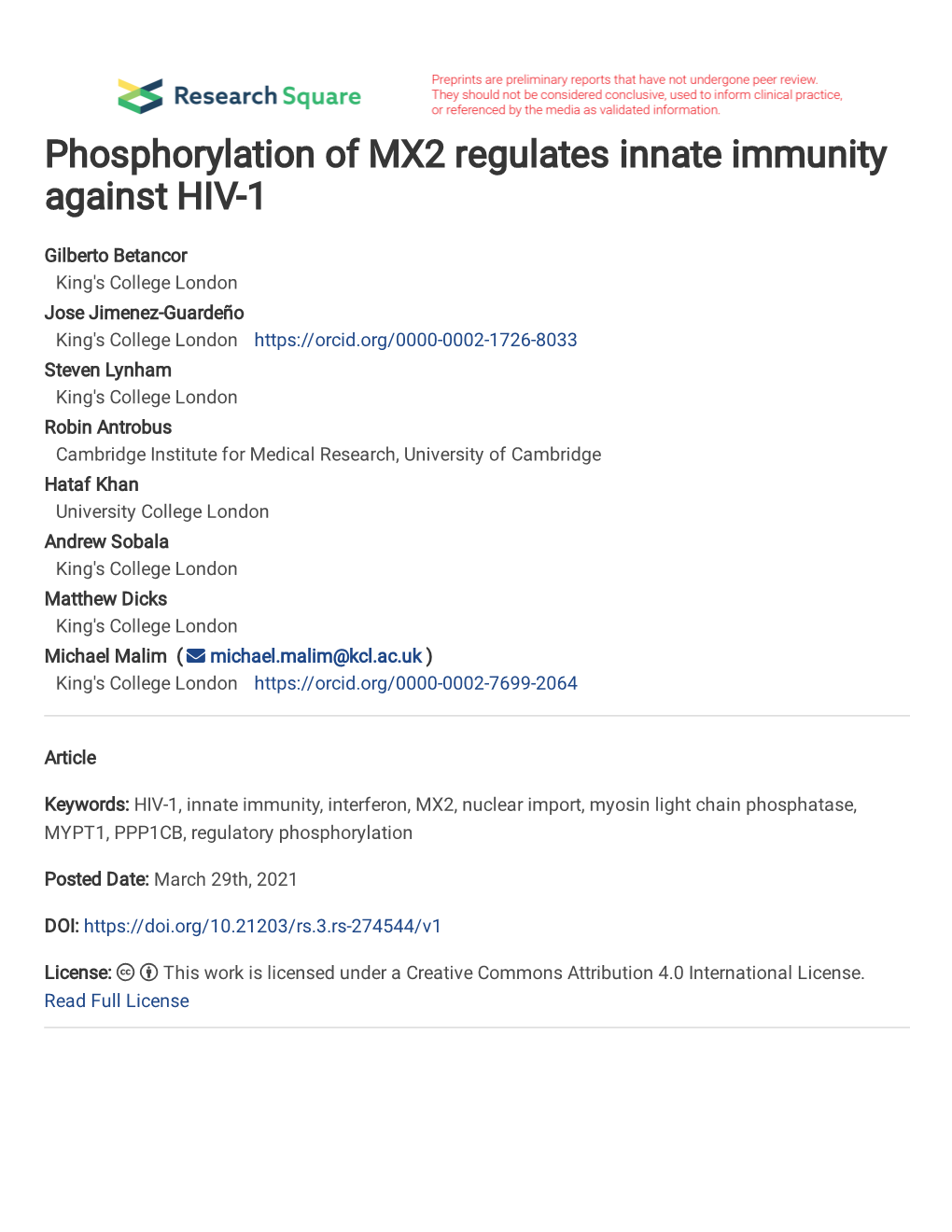 Phosphorylation of MX2 Regulates Innate Immunity Against HIV-1