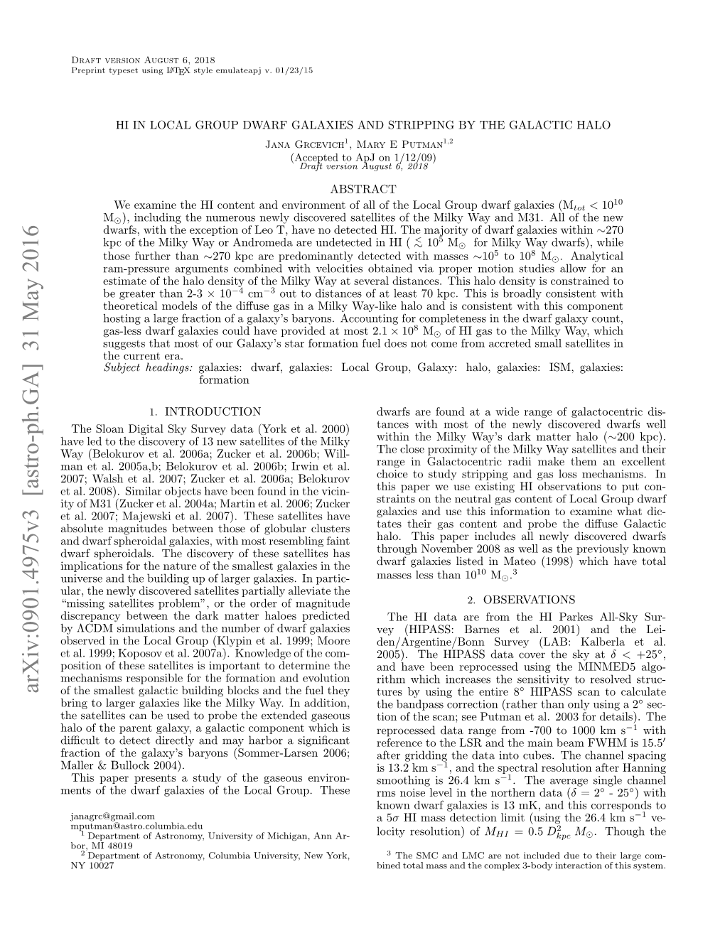 Arxiv:0901.4975V3 [Astro-Ph.GA] 31 May 2016