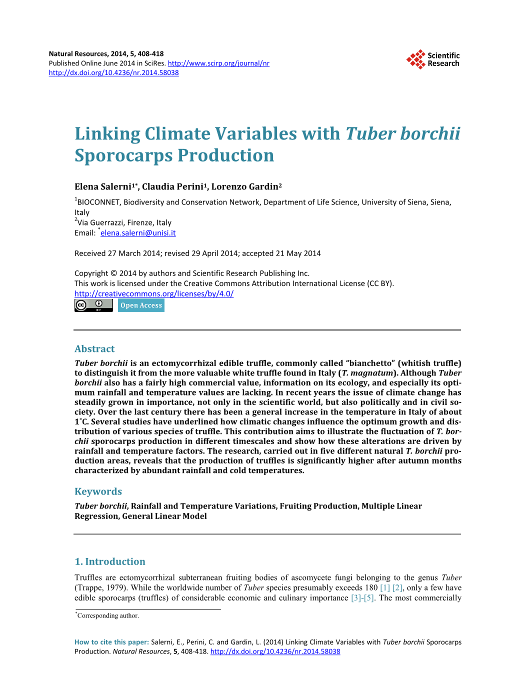 Linking Climate Variables with Tuber Borchii Sporocarps Production