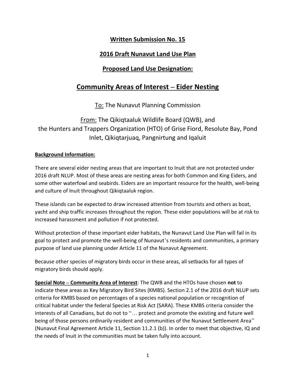 Community Areas of Interest – Eider Nesting