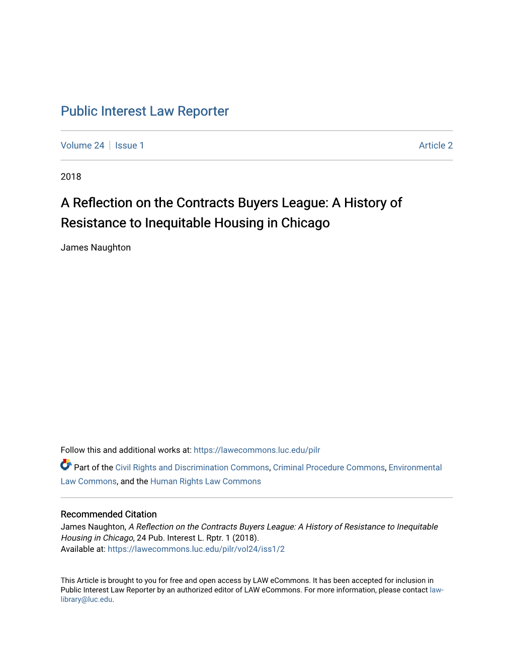 A Reflection on the Contracts Buyers League: a History of Resistance to Inequitable Housing in Chicago