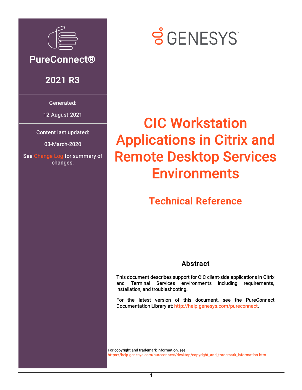 CIC Workstation Applications in Citrix and Remote Desktop Services Environments Technical Reference