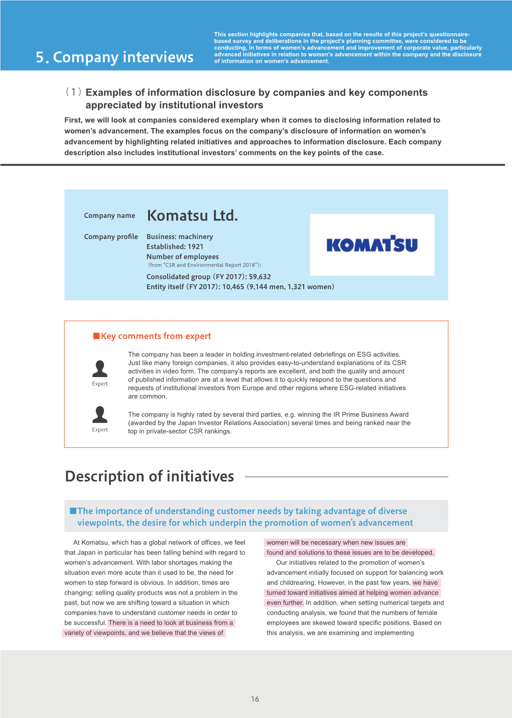 5．Company Interviews Komatsu Ltd. Description of Initiatives