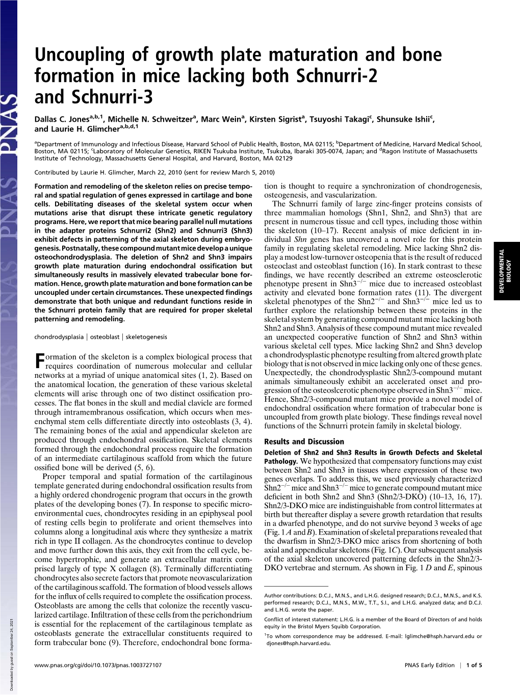 Uncoupling of Growth Plate Maturation and Bone Formation in Mice Lacking Both Schnurri-2 and Schnurri-3