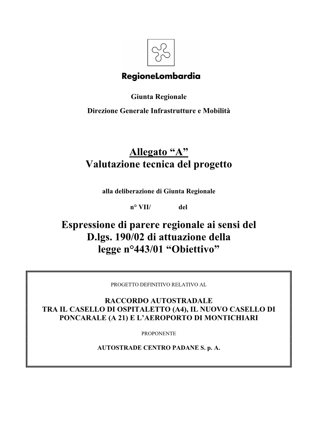 Allegato “A” Valutazione Tecnica Del Progetto Espressione Di Parere