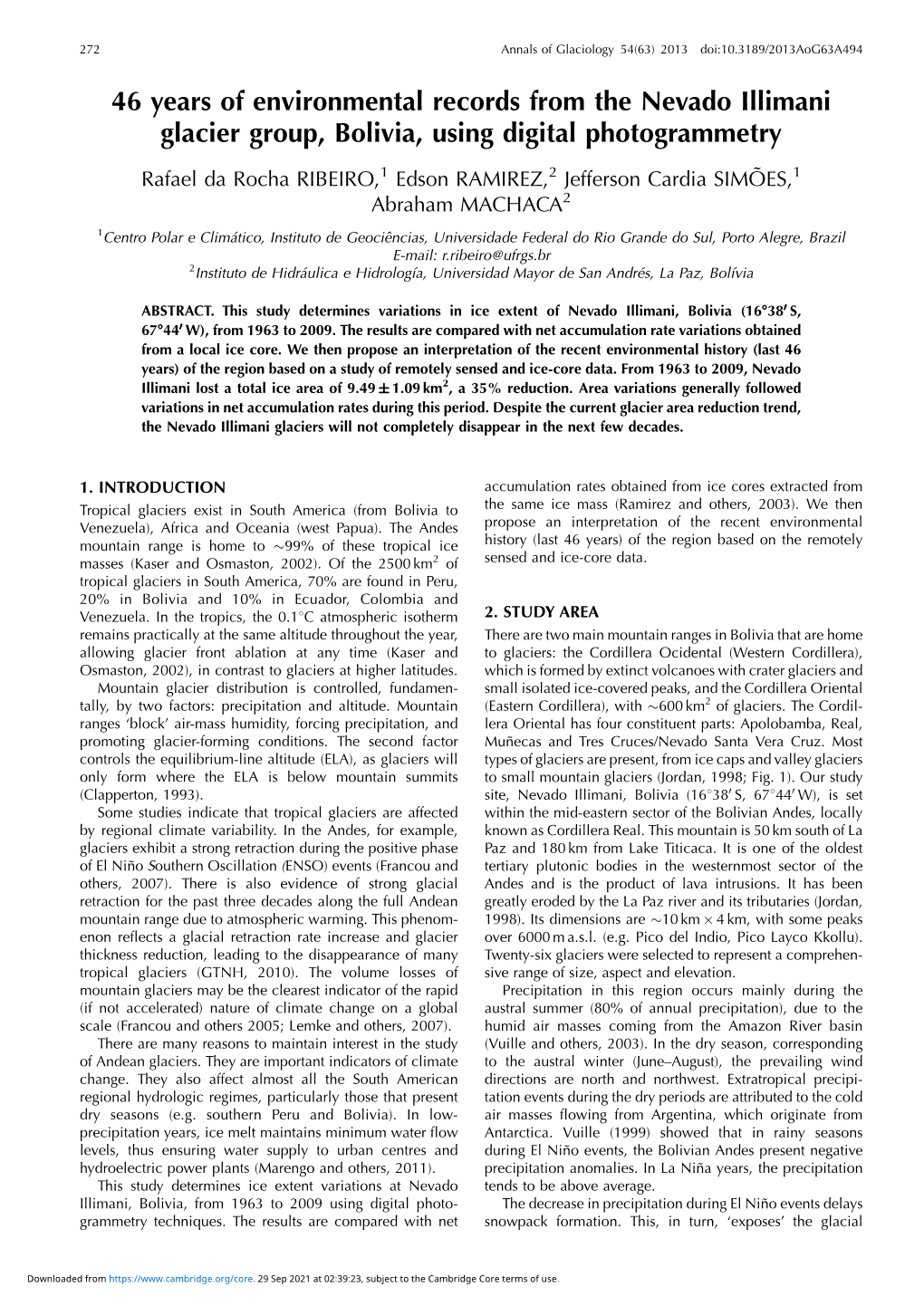 46 Years of Environmental Records from the Nevado Illimani Glacier Group, Bolivia, Using Digital Photogrammetry