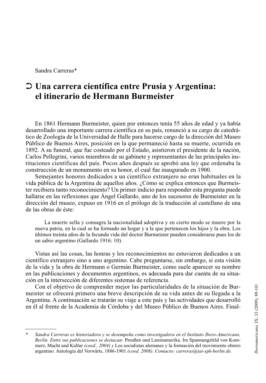 Una Carrera Científica Entre Prusia Y Argentina: El Itinerario De Hermann Burmeister