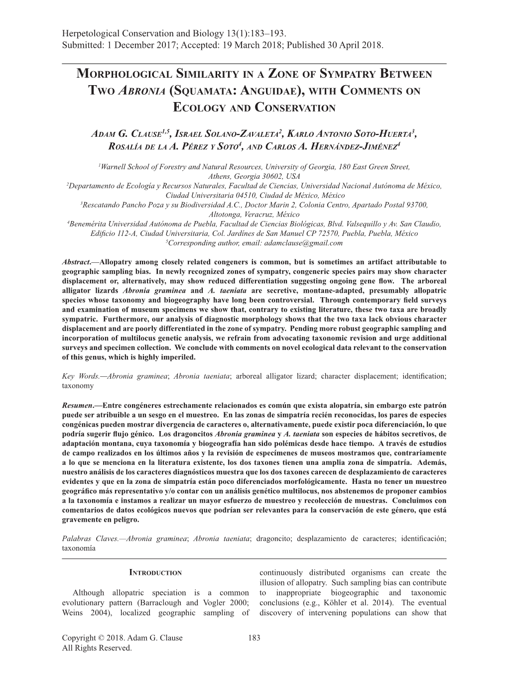 Morphological Similarity in a Zone of Sympatry Between Two Abronia (Squamata: Anguidae), with Comments on Ecology and Conservation