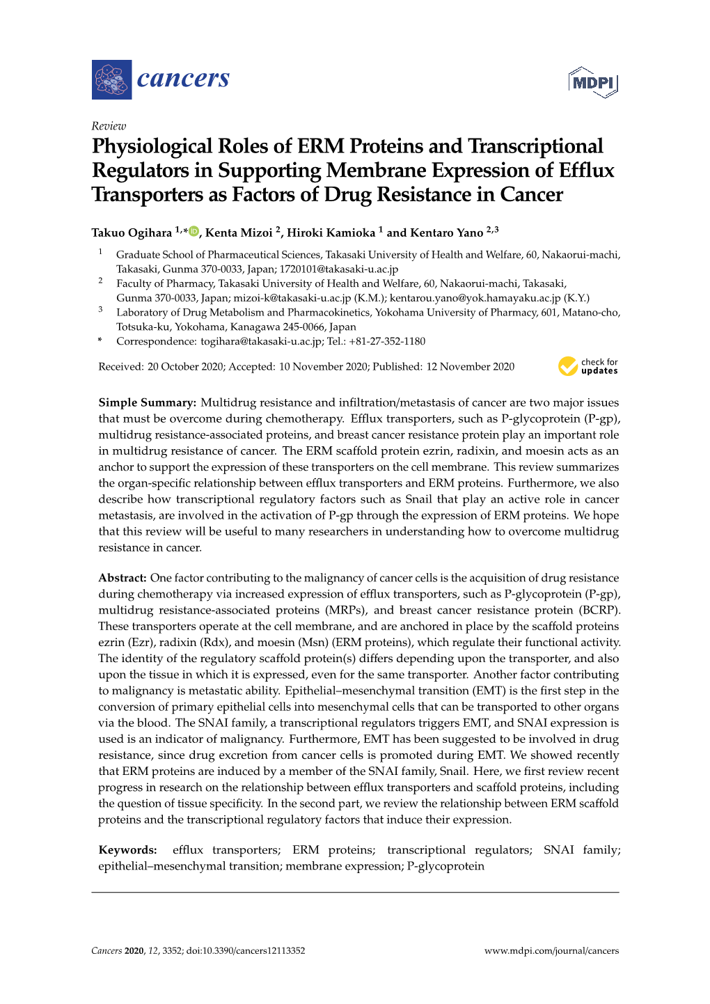 Physiological Roles of ERM Proteins and Transcriptional Regulators in Supporting Membrane Expression of Efflux Transporters As Factors of Drug Resistance in Cancer