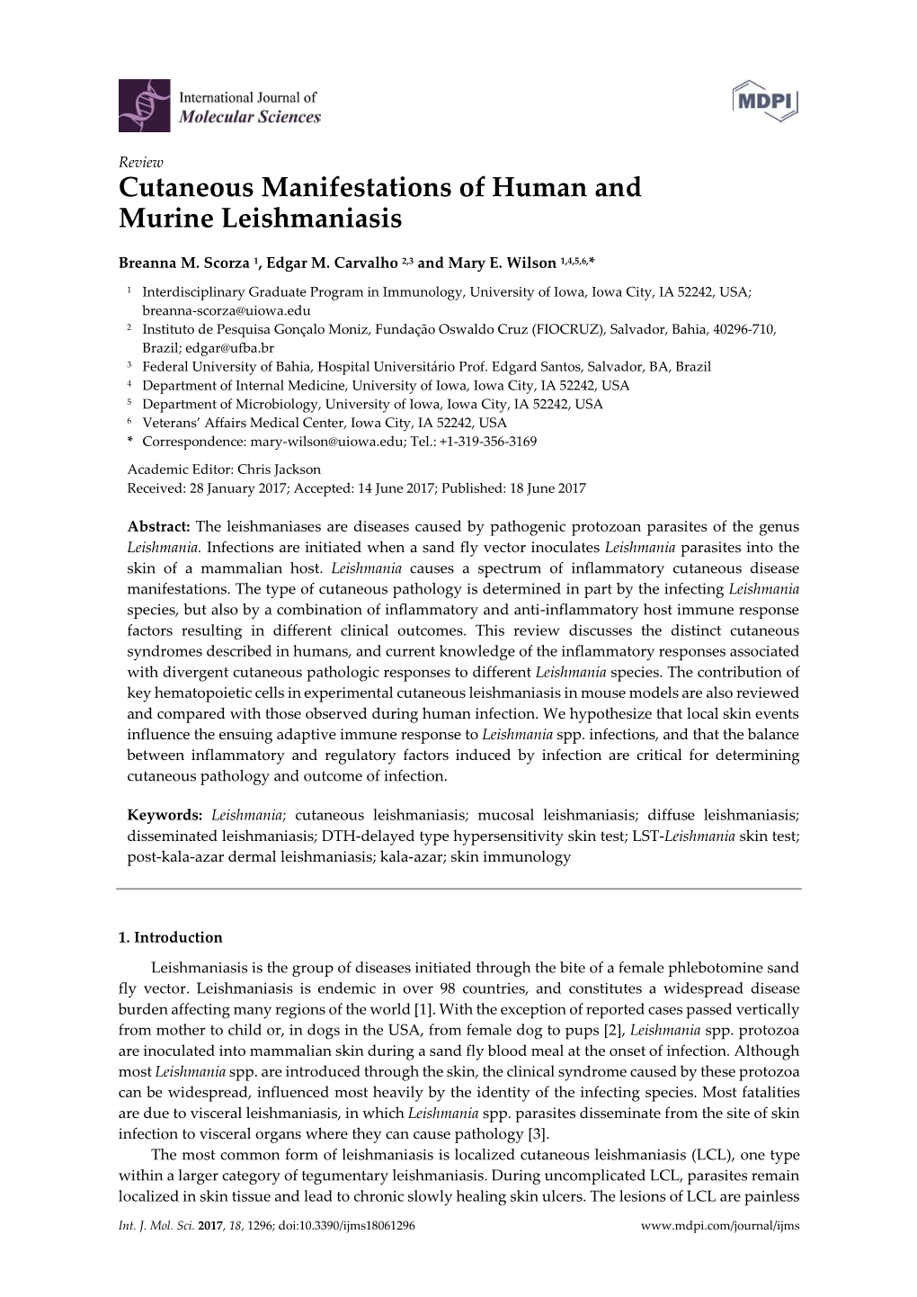 Review Cutaneous Manifestations of Human and Murine Leishmaniasis