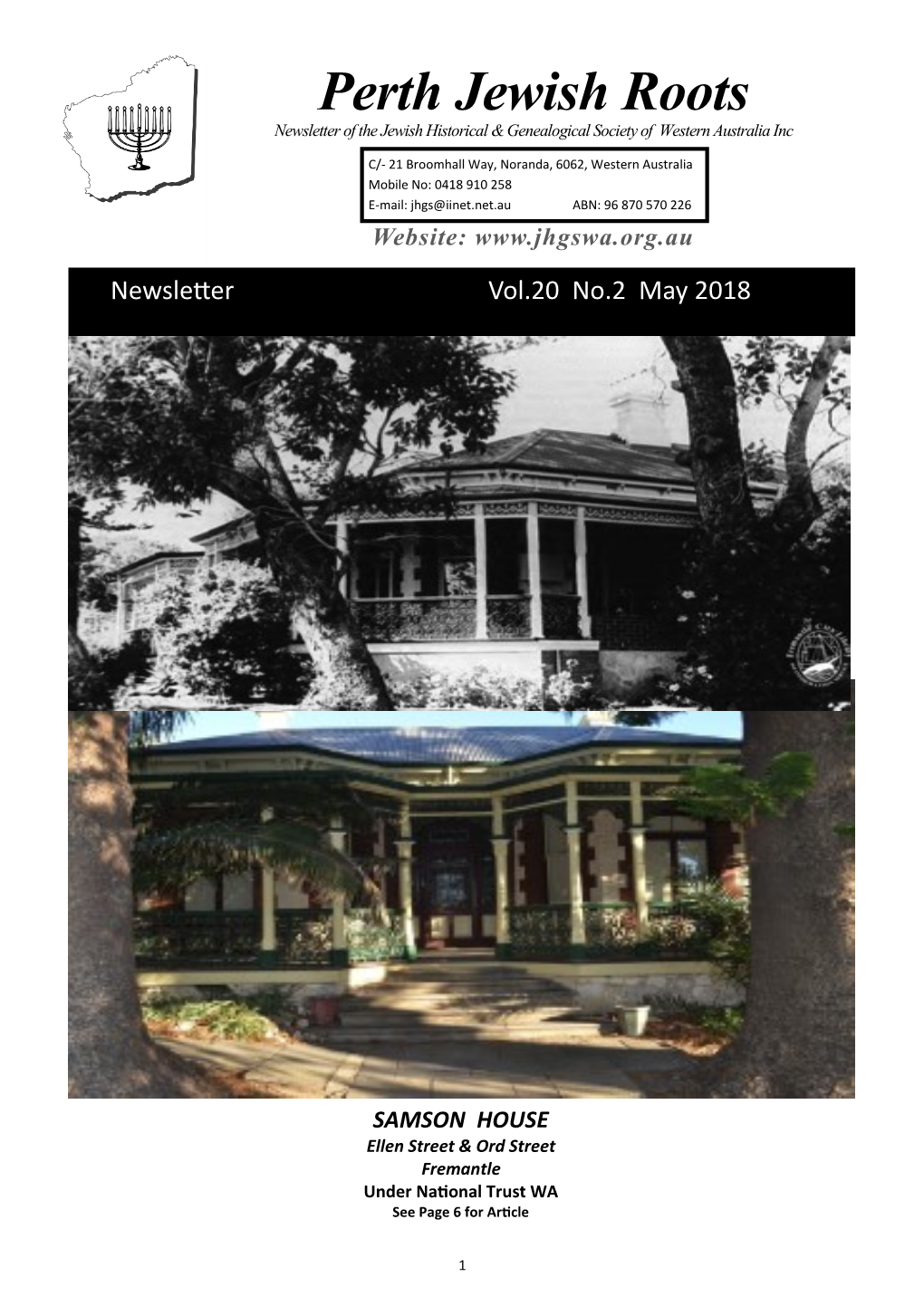 Perth Jewish Roots Newsletter of the Jewish Historical & Genealogical Society of Western Australia Inc