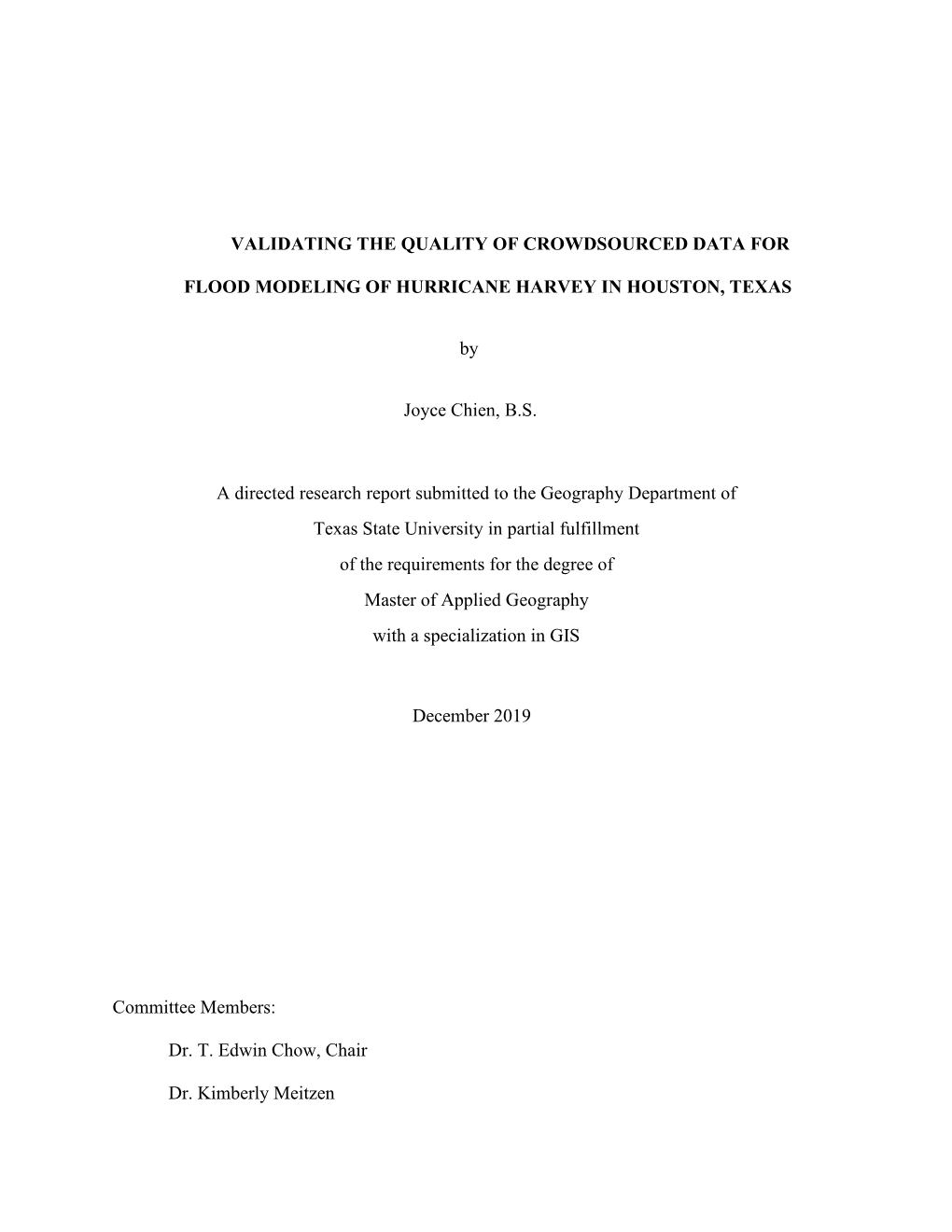 Modelling the Flood Risk of 2015 Flood Events in San Marcos, Texas