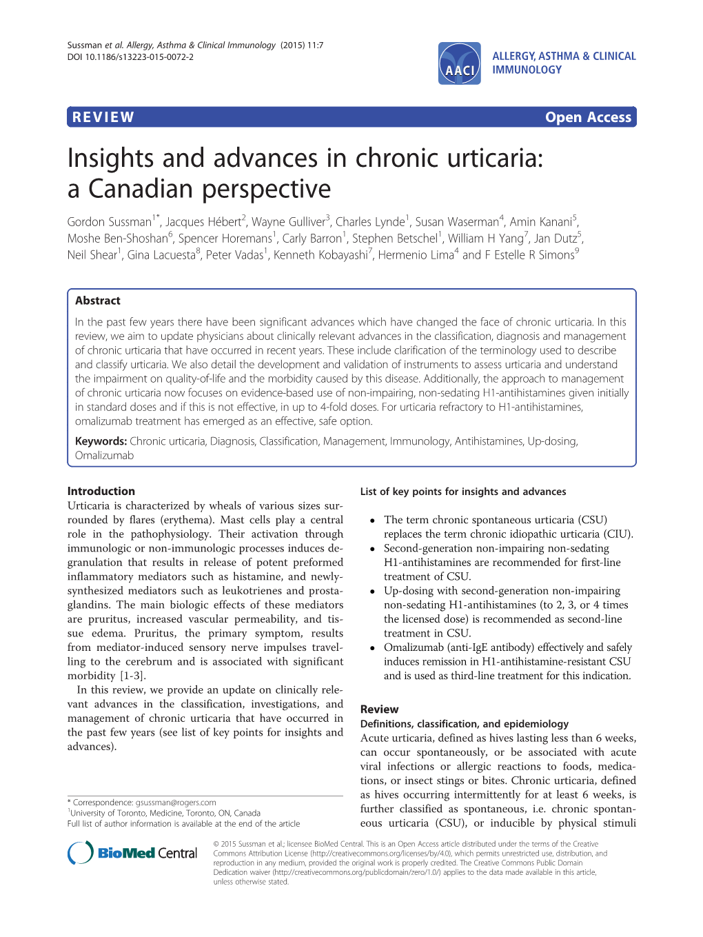 Insights and Advances in Chronic Urticaria