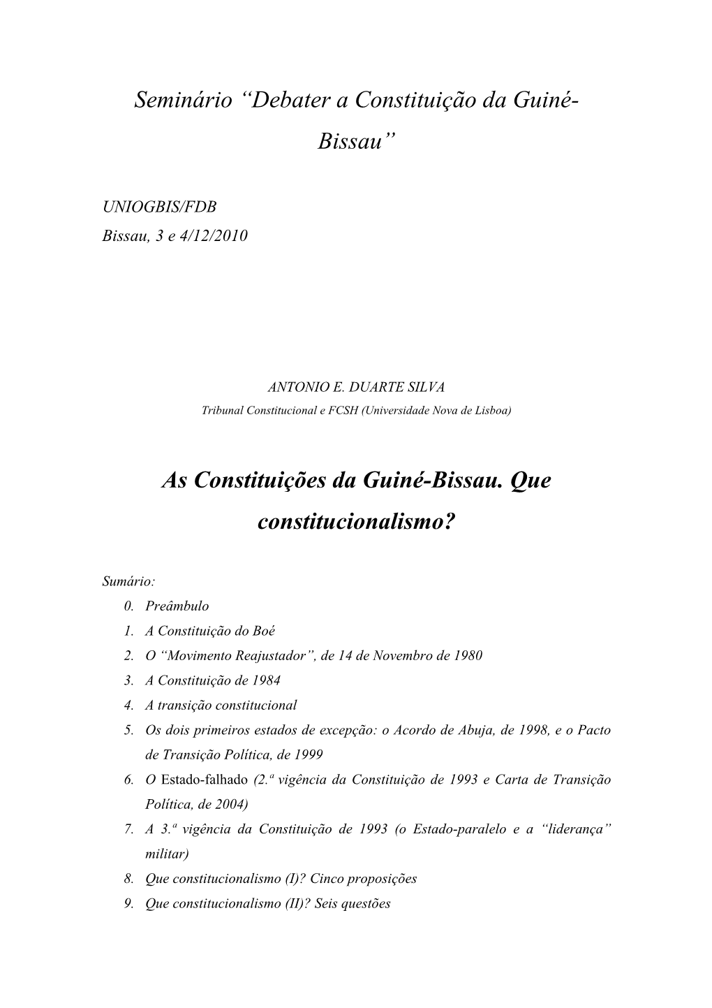 As Constituições Da Guiné-Bissau. Que Constitucionalismo?