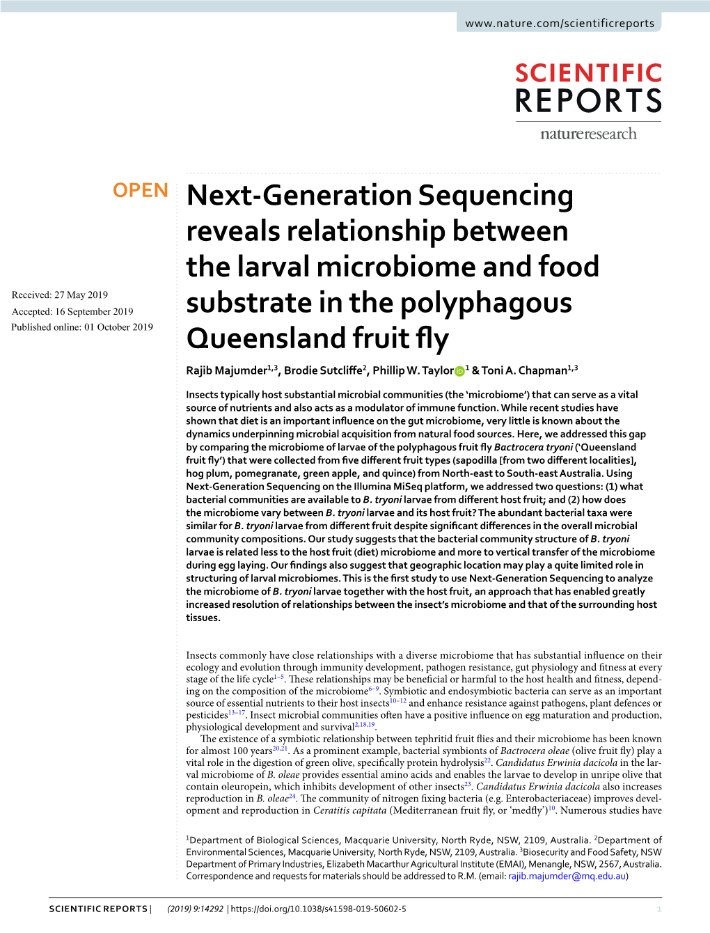 Next-Generation Sequencing Reveals Relationship Between the Larval