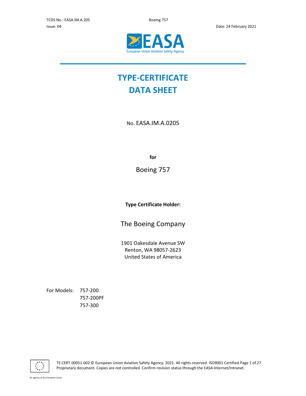 Boeing 757 Issue: 04 Date: 24 February 2021