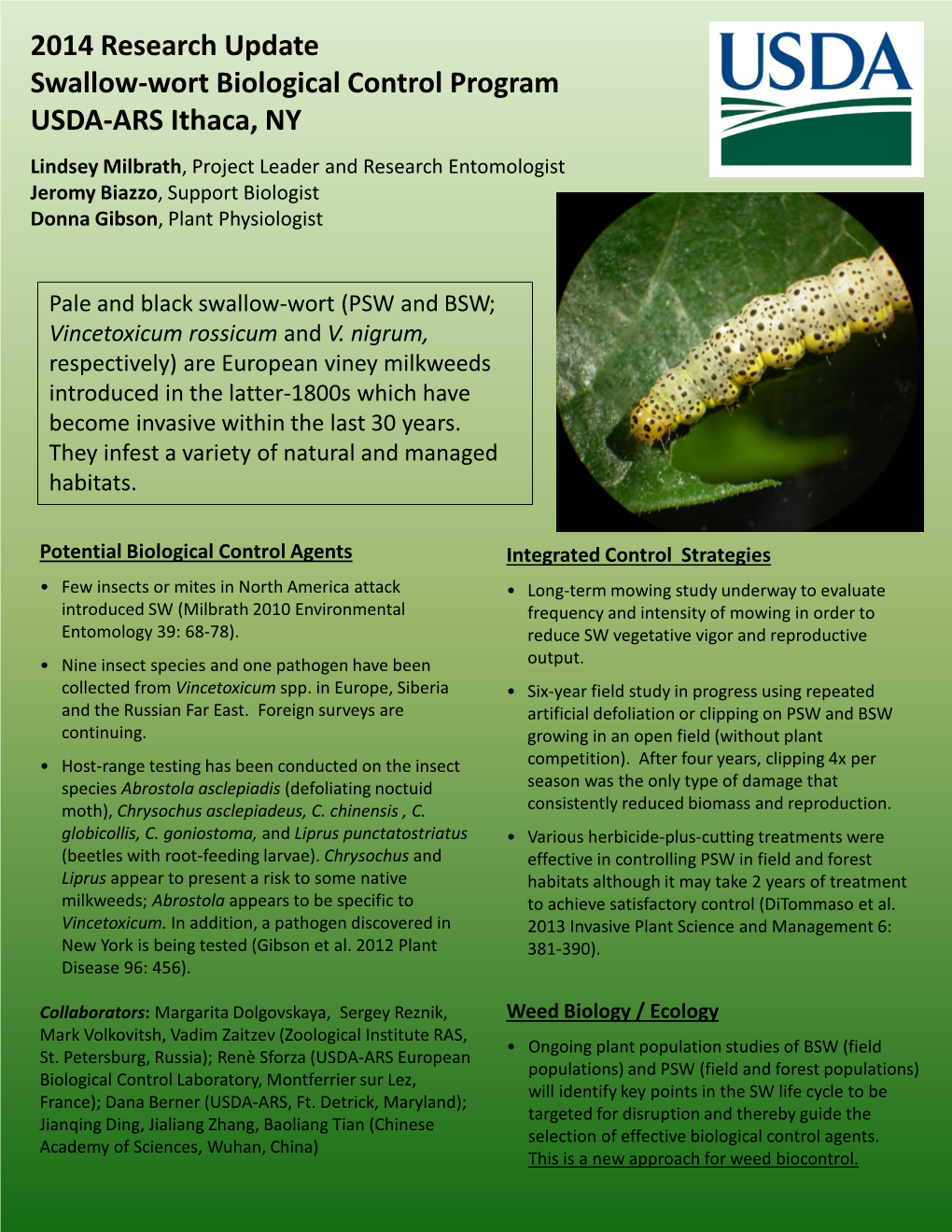 2014 Research Update Swallow-Wort Biological Control Program USDA-ARS Ithaca, NY